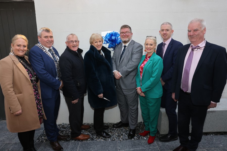 Pictured launching the Bailieborough Bridewell visitor centre, which will open to the public early next year, are (from left) Cllr Sarah O’Reilly, Chair Bailieborough-Cootehill MD; Cllr TP O’Reilly, Cathaoirleach of Cavan County Council; Jim Maguire, Bailieborough Development Association; Minister for Rural and Community Development, Heather Humphreys; Ian Crozier, CEO, The Ulster Scots Agency; Deputy Niamh Smyth TD; Brendan Jennings, Director of Service, Cavan County Council; Cllr Niall Smith. PHOTO: Adrian Donohoe.