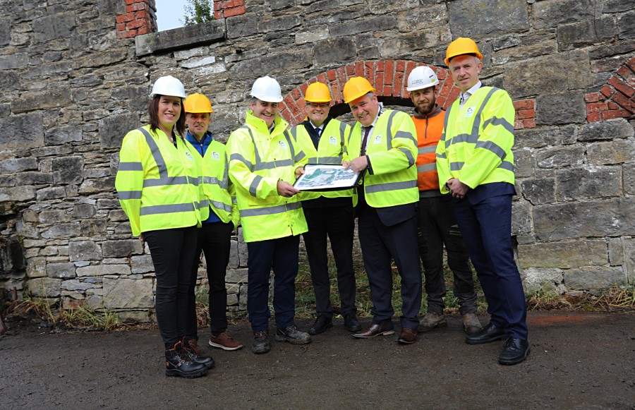 Pictured at the commencement of enabling works for the Abbeylands Regeneration Project are Fiona McIntyre, Senior Staff Officer, Cavan County Council Planning Section; Nicholas O'Kane, Senior Planner; Liam O'Reilly, Senior Executive Architect; Eoin Doyle, Chief Executive; Cathaoirleach, Cllr TP O'Reilly; Shane Hunter, MCB Civils Limited;  Brendan Jennings, Director of Services.