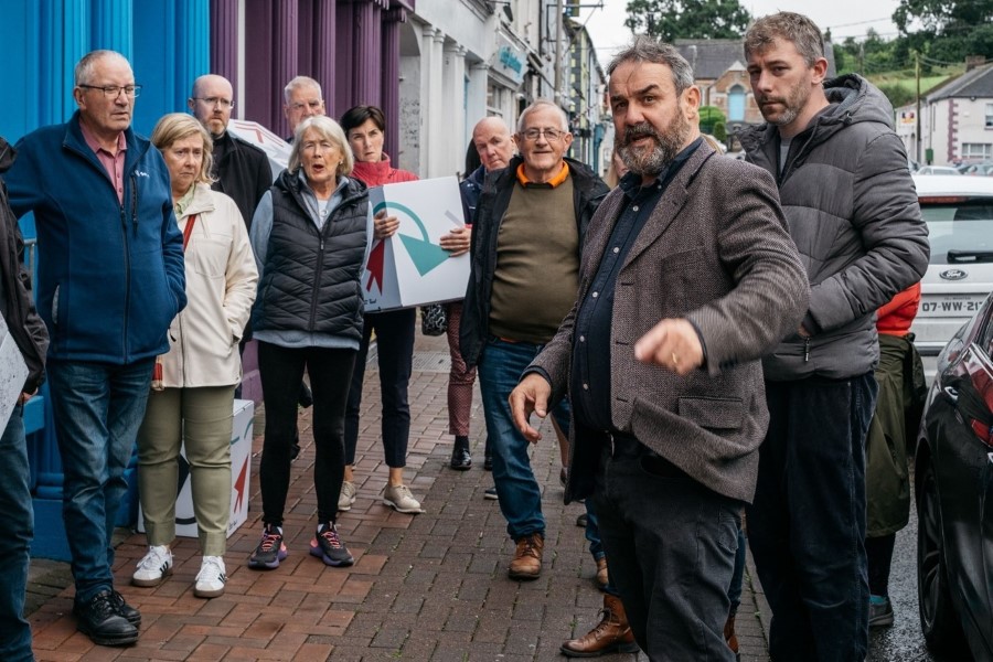 Frank Cooney, Cooney Architects, leads out the Town Centre walkabout with a number of community members as part of stakeholder engagement on the Reimagine Hometown initiative in Bailieborough.