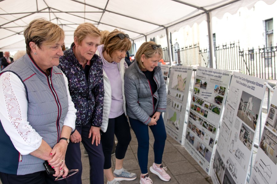 Local residents view proposals for the Kingscourt Town Centre Regeneration during a public consultation held in 2022.