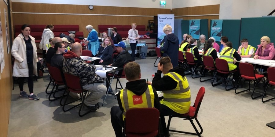 Members of Bailieborough Active Age and students from St Anne's NS Bailieborough hard at work at the intergenerational workshop held as part of the Reimagine Hometown Architect community consultations.