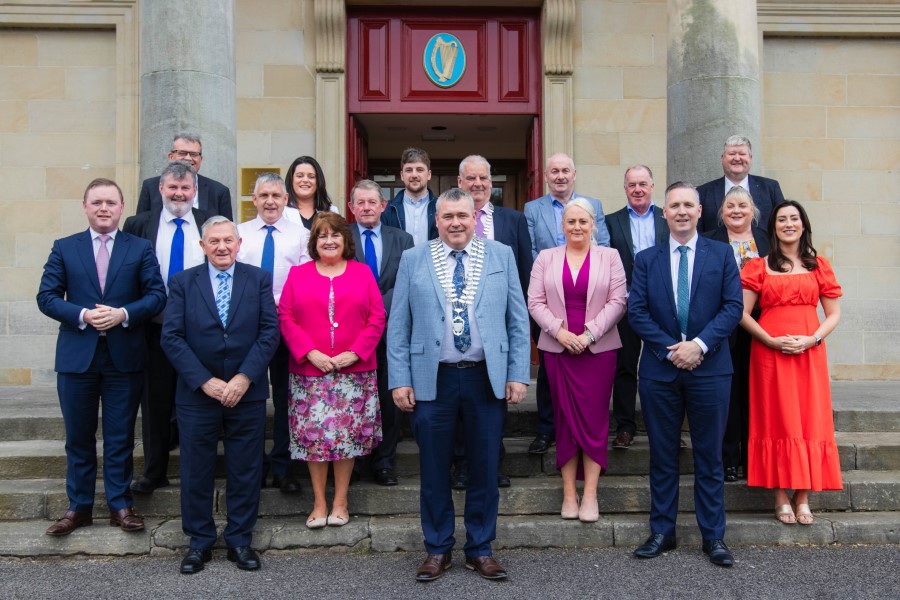 Cathaoirleach of Cavan County Council, 2024-2025, Cllr TP O'Reilly pictured with fellow councillors and Chief Executive Eoin Doyle following the council's AGM on 21st June 2024